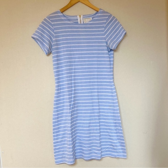 Sail to Sable Blue & White Striped Short Sleeve T Shirt Dress - Picture 1 of 4